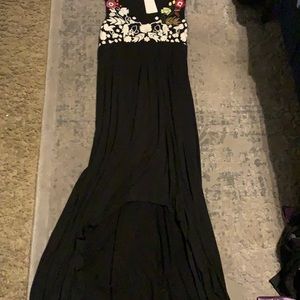 New Caite long black embroidery dress high low hem soft cotton size xl